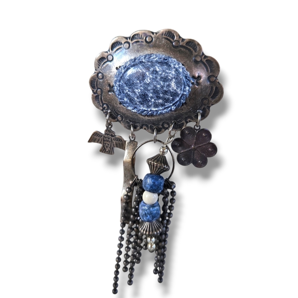 VTG Silver and Blue Bohemian / Western Style Brooch